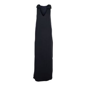 Plain Women Dark Blue Long Sleeveless Dress With V-Neck In Fabric Woman